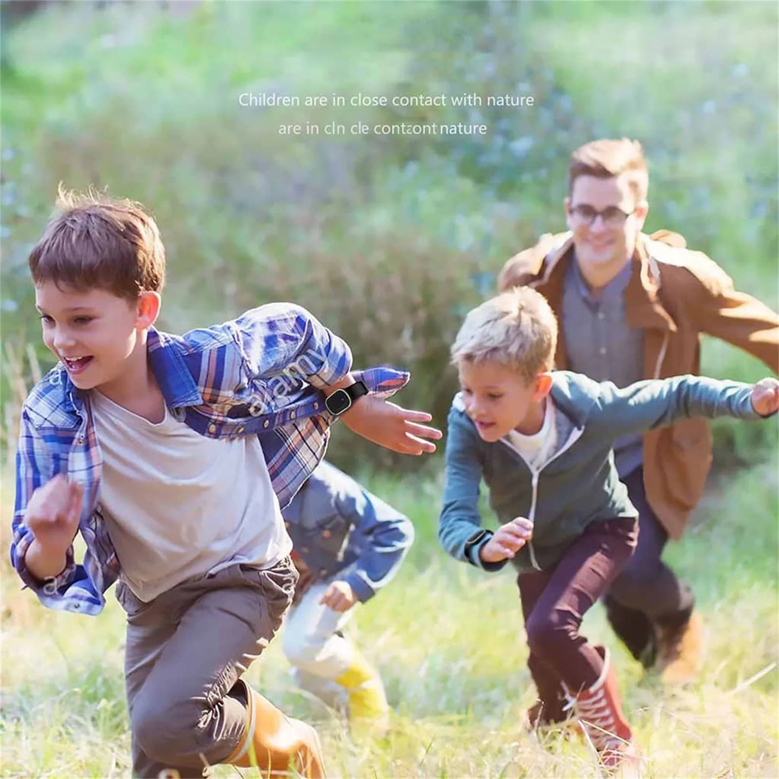 Children running outdoors while wearing WristRepel bands.